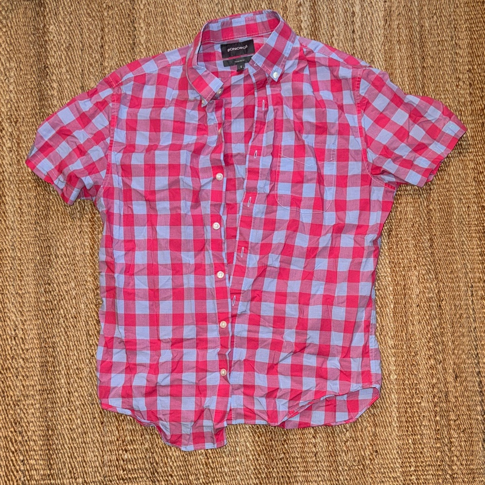 Bonobos Pink and Blue Plaid Button Down Shirt